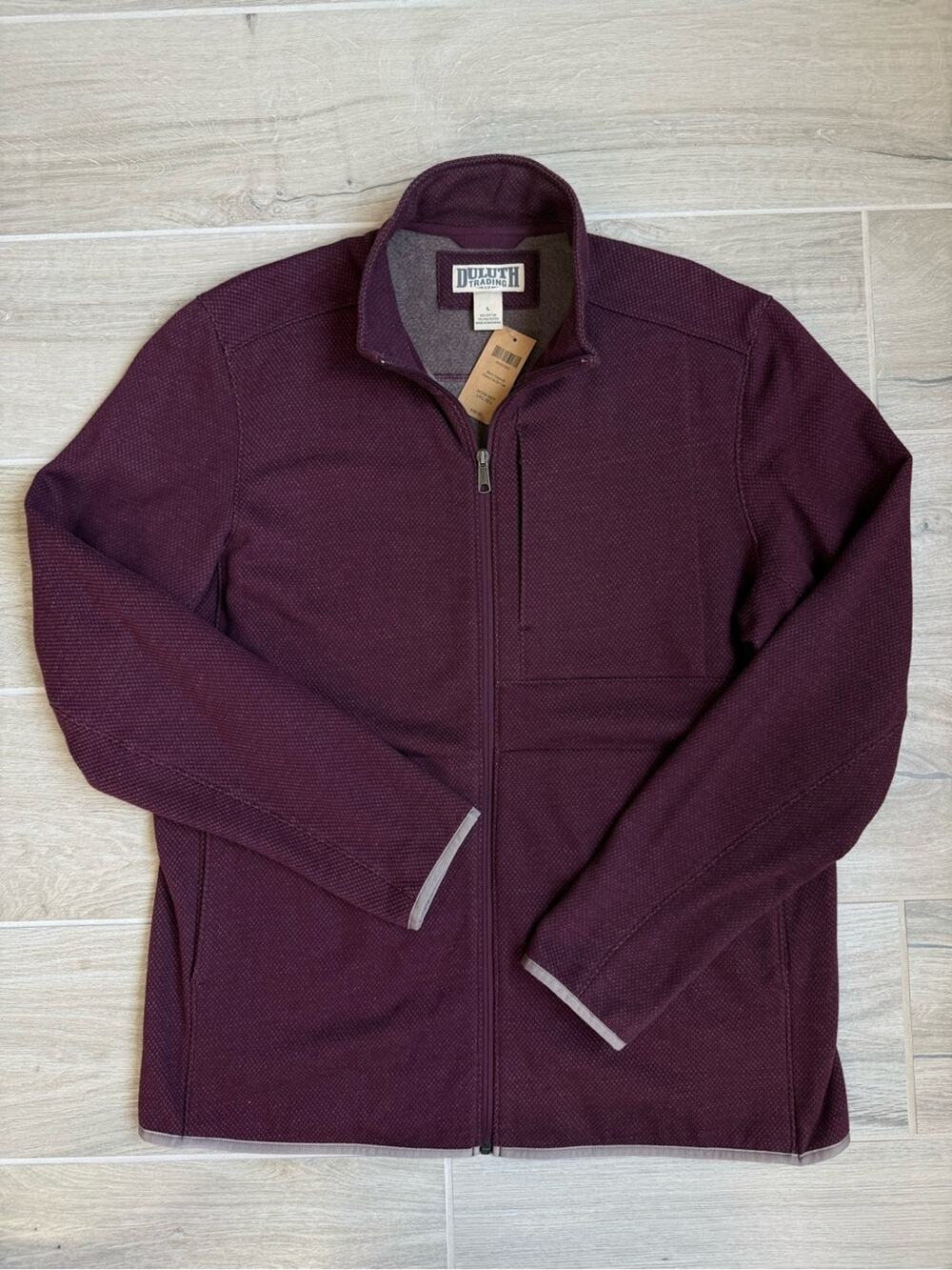 New Duluth Trading Mens Large Mulberry Burgundy Threshold Fleece Full Zip Jacket